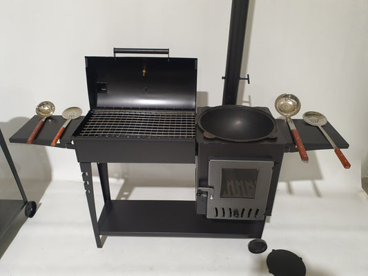 Stove/grill/smokehouse set with glass door D45cm - 3mm