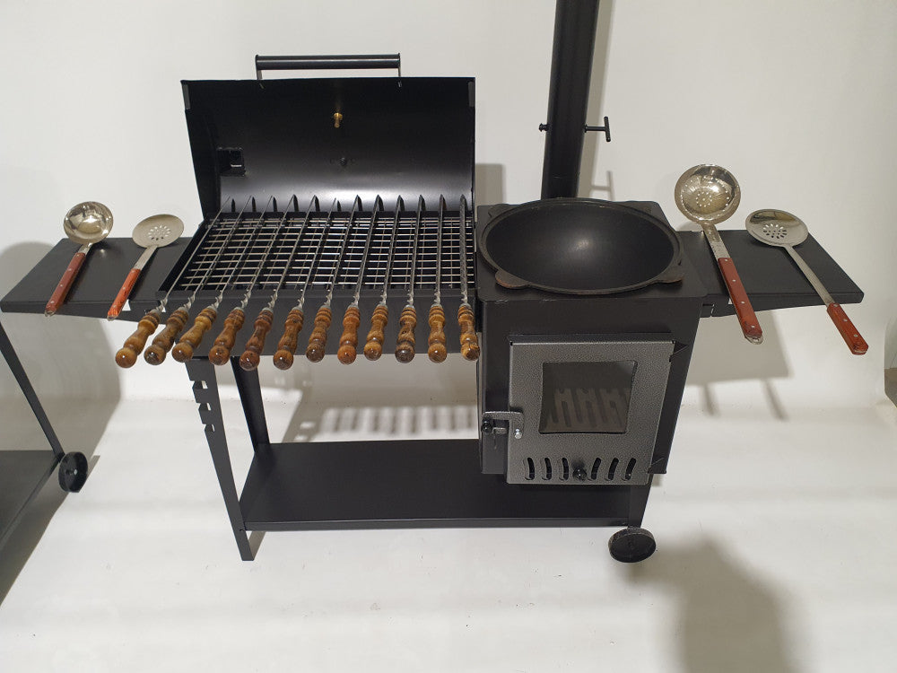 Stove/grill/smokehouse set with glass door D45cm - 3mm