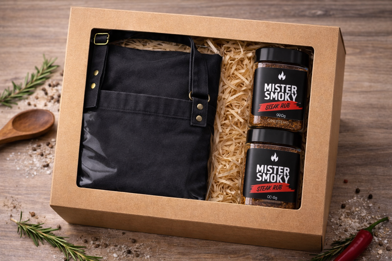 BBQ Gift Set for Grill Lovers – Apron with Beef & Steak Rubs